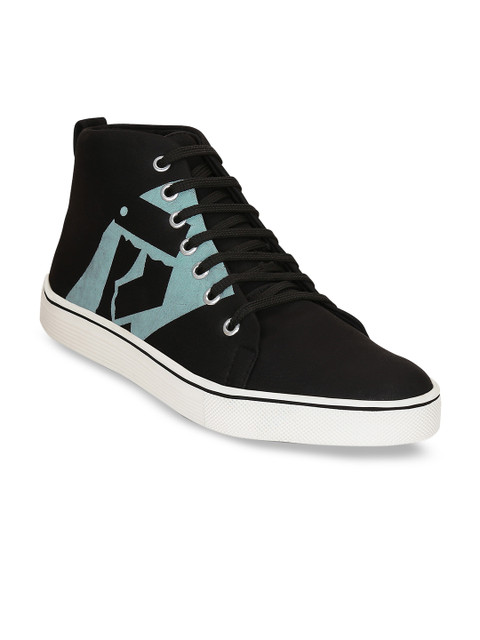 

Kielz Men Black Printed Canvas Mid-Top Sneakers