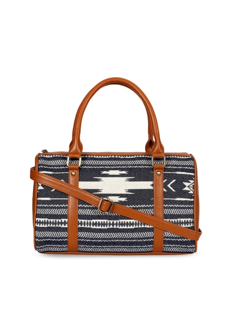 

ZAREGARE Women Blue & White Self Design Handheld Bag