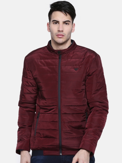 

t-base Men Maroon Self Design Lightweight Jacket