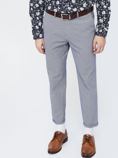 

CODE by Lifestyle Men Blue & Grey Slim Fit Self Design Regular Trousers