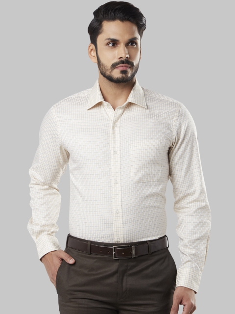 

Raymond Men Beige & Orange Regular Fit Checked Formal Shirt