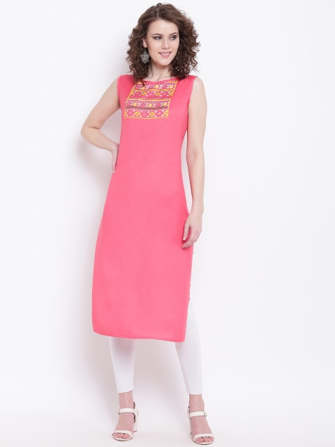 

Napra Women Pink Printed Straight Kurta