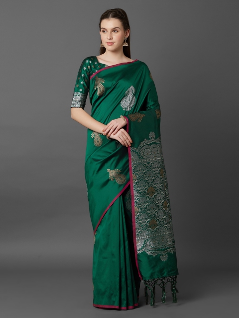 

Mitera Green Silk Blend Printed Banarasi Saree