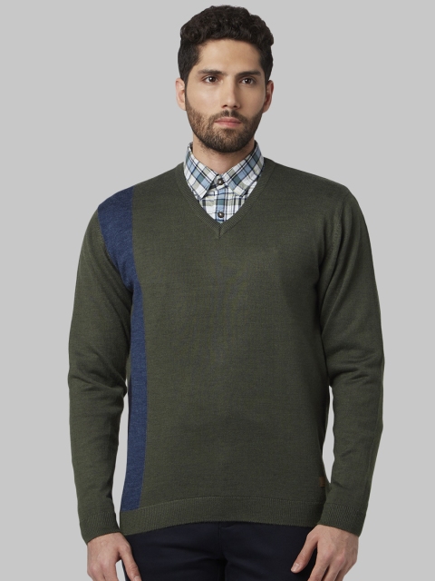 

Park Avenue Men Green Colourblocked Sweater