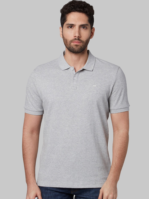 

Park Avenue Men Grey Solid Polo Collar T-shirt
