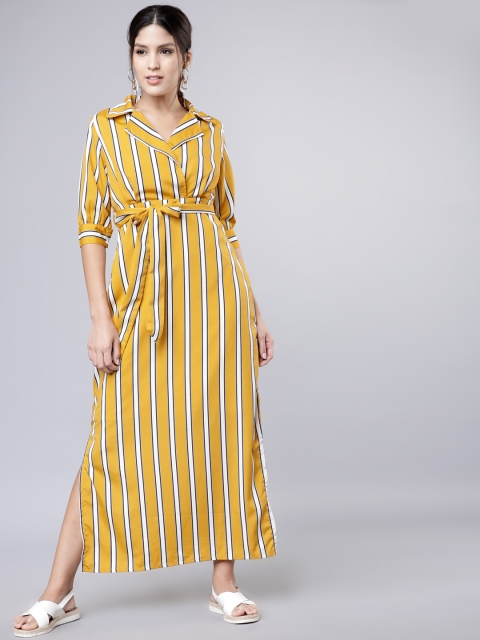 

Tokyo Talkies Women Mustard Yellow Striped Maxi Dress