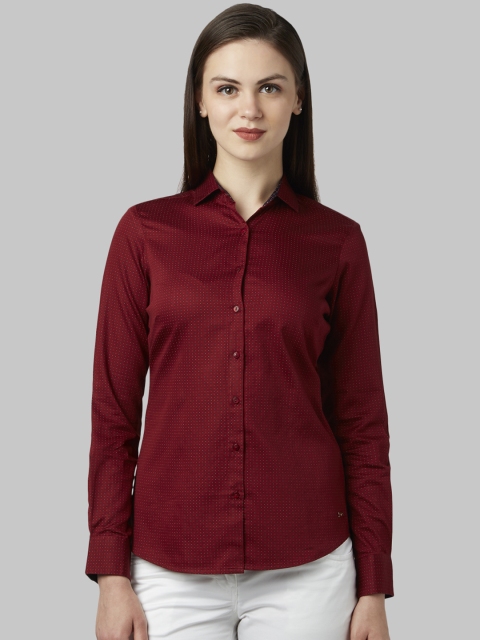 Park Avenue Women Maroon Regular Fit Printed Casual Shirt