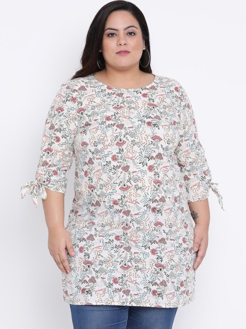 

Oxolloxo Women White & Pink Printed Tunic