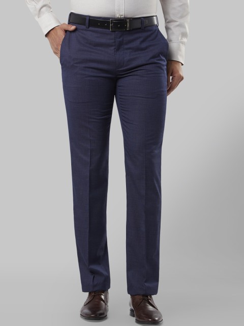 

Raymond Men Blue Regular Fit Self Design Formal Trousers