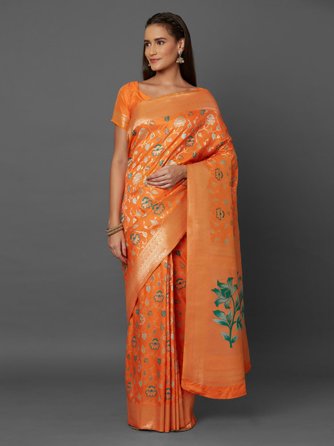 

Mitera Orange Silk Blend Woven Design Banarasi Saree