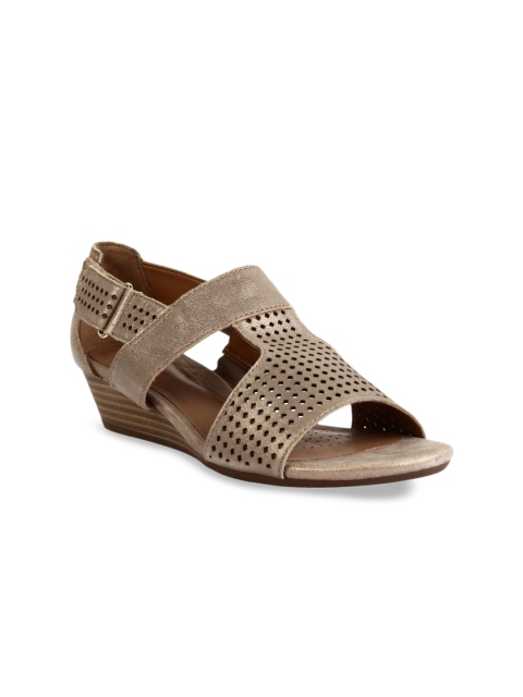 

Clarks Women Muted Gold-Toned Solid Leather Heels