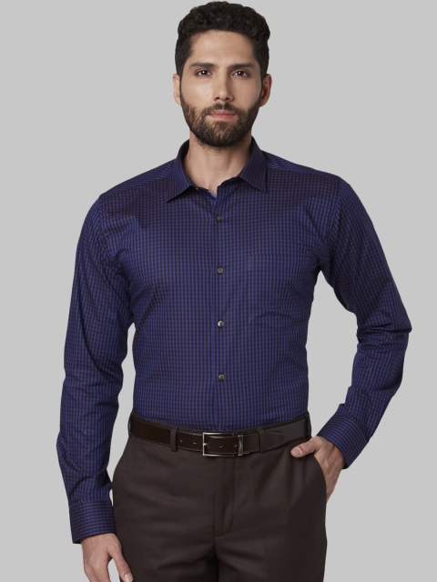 Park Avenue Men Blue & Black Slim Fit Checked Formal Shirt