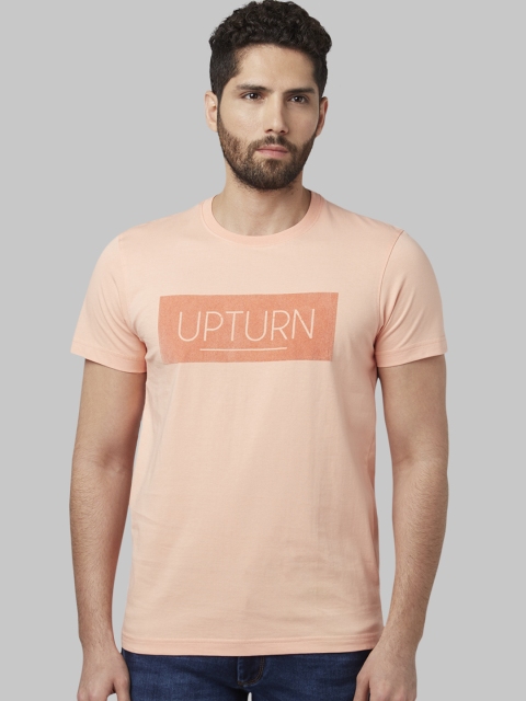 

Park Avenue Men Coral Orange Printed Round Neck T-shirt