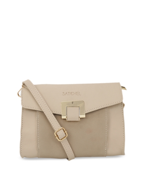 

Satchel Bags Cream-Coloured Solid Sling Bag