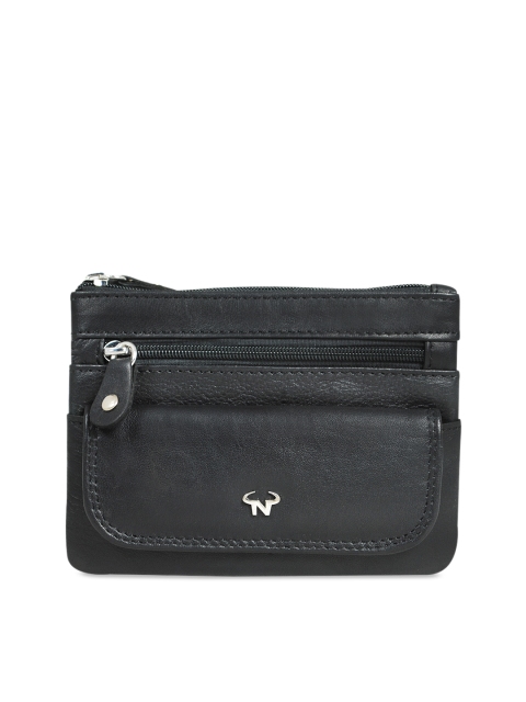 

CALFNERO Unisex Black Solid Genuine Leather Zip Around Wallet