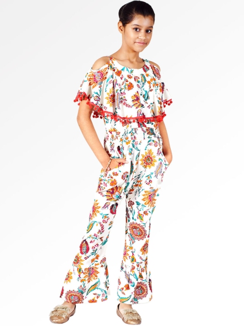 

Naughty Ninos Girls Off-White & Green Printed Basic Jumpsuit