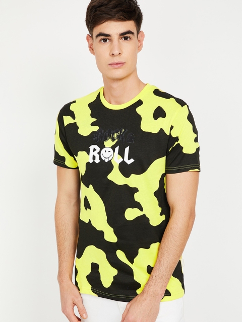 

Smiley World Men Yellow & Black Printed Round Neck T-shirt