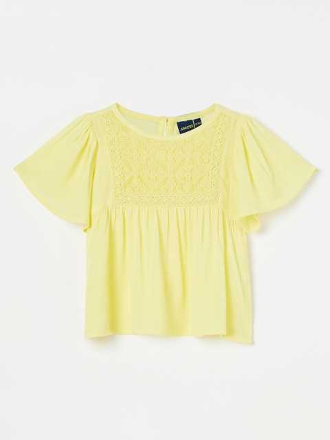 

Juniors by Lifestyle Girls Yellow Self Design Empire Top