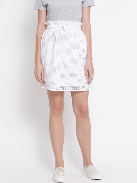 

Oxolloxo Women White Self Design A-Line Mini Skirt