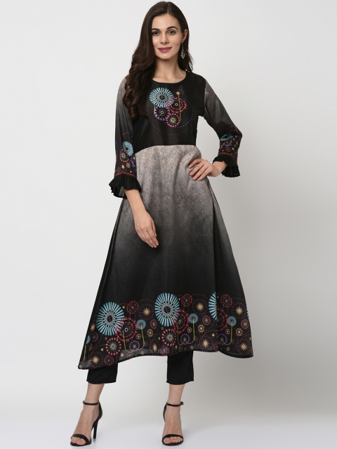 

ZIYAA Women Black & Grey Printed Kurta with Trousers