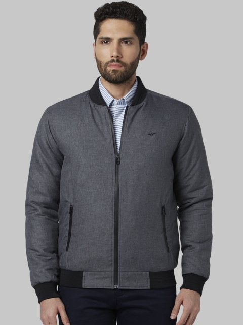 

Park Avenue Men Grey Solid Bomber Jacket