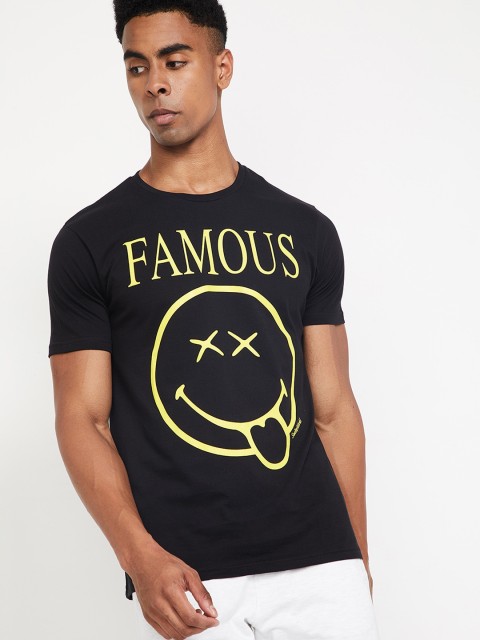 

Smiley World Men Black Printed Round Neck T-shirt
