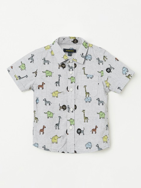 

Juniors by Lifestyle Boys Grey Slim Fit Printed Casual Shirt