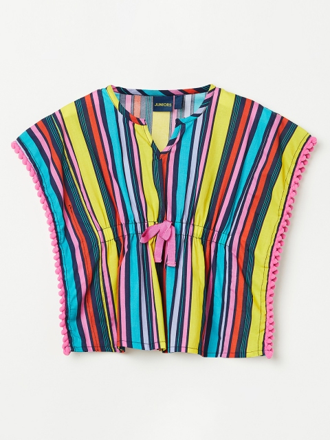 

Juniors by Lifestyle Girls Yellow Striped Kaftan Pure Cotton Top