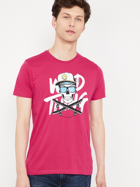 

Smiley World Men Pink Printed Round Neck T-shirt
