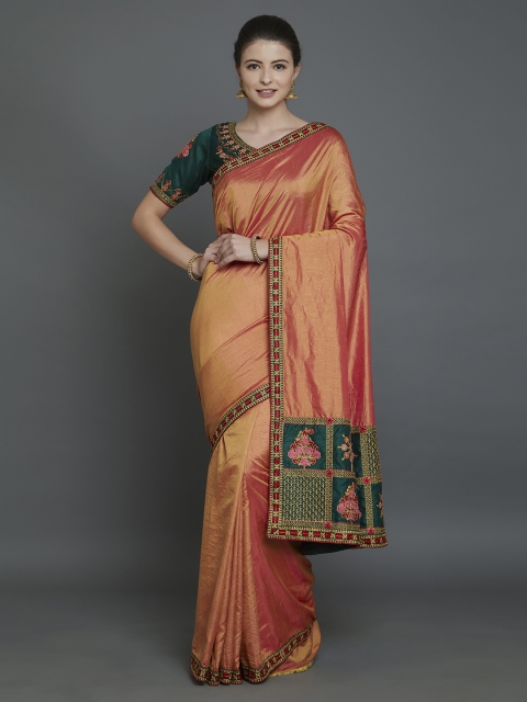 

Mitera Orange Silk Blend Embroidered Banarasi Saree