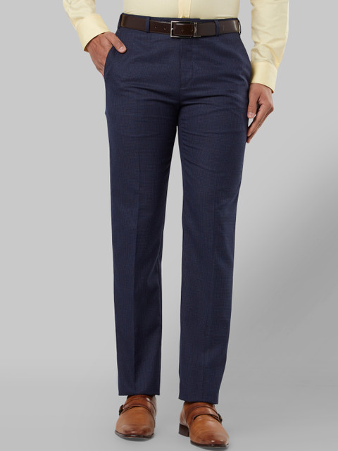 

Raymond Men Blue Regular Fit Checked Formal Trousers