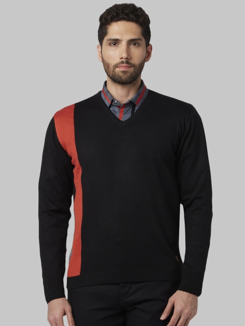 

Park Avenue Men Black & Red Colourblocked Sweater