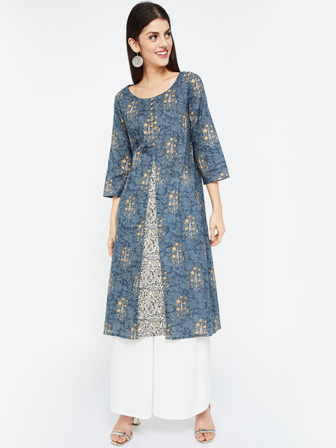 

Melange by Lifestyle Women Blue Printed Layered A-Line Kurta
