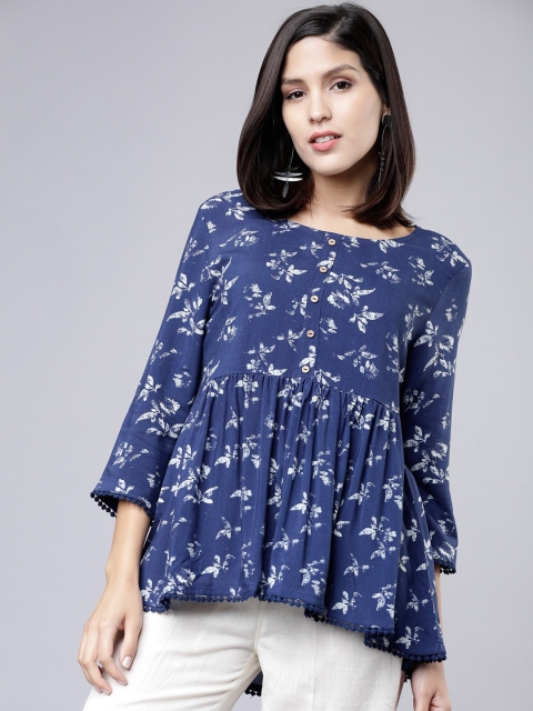 

Vishudh Women Navy Blue Printed High-Low Top