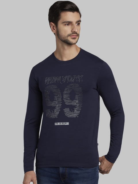 

Parx Men Navy Blue Printed Round Neck T-shirt