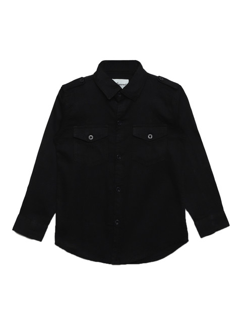 

Aj DEZInES Boys Black Regular Fit Solid Casual Shirt