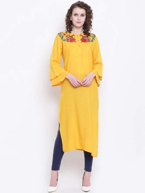 

Napra Women Mustard Embroidered Straight Kurta