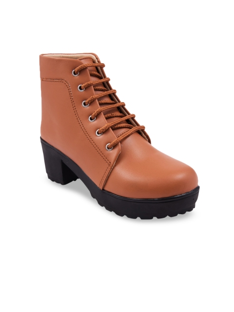 

ZAPATOZ Women Tan Brown Solid Heeled Boots