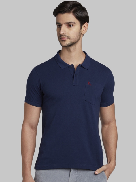 

Parx Men Navy Blue Solid Polo Collar T-shirt