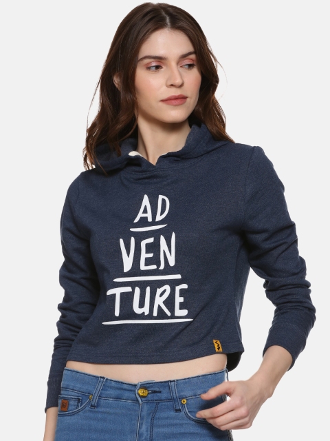 

Campus Sutra Women Blue Printed Hooded Sweatshirt