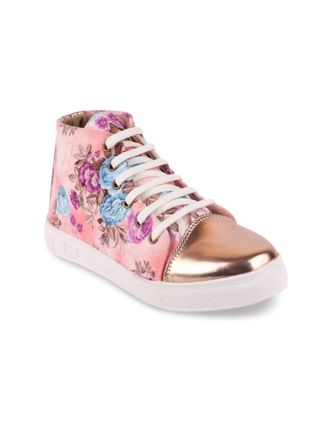 

FAUSTO Women Pink Printed Canvas Lightweight Mid-Top Sneakers