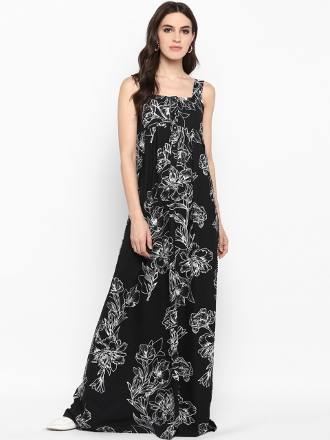 

MIAMINX Women Black & White Floral Printed Maxi Dress