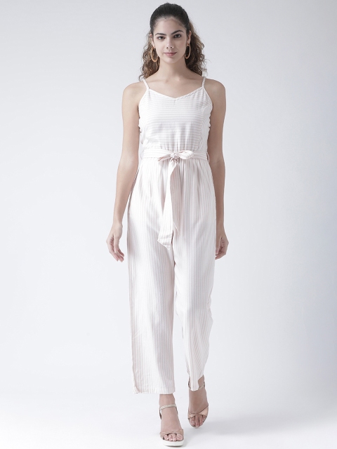 

Texco Women Pink and White Striped Classic Belted Basic Jumpsuit