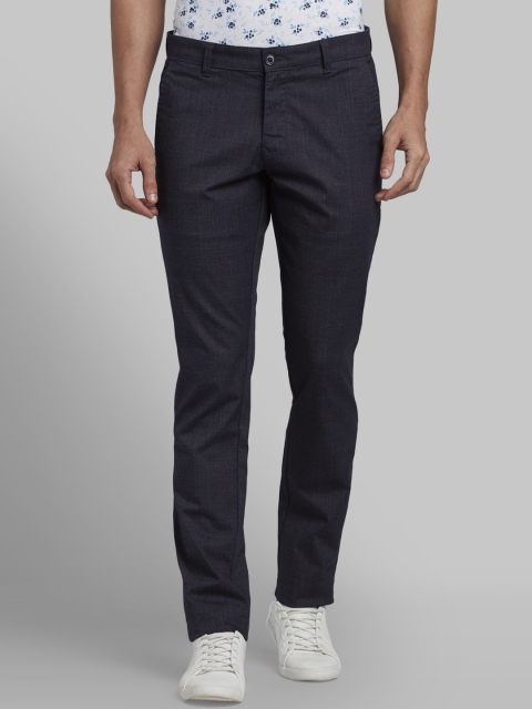 

Parx Men Navy Blue Tapered Fit Checked Regular Trousers