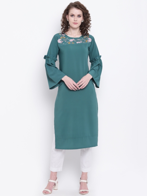 

Napra Women Teal Green Yoke Design Straight Kurta