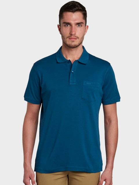 

ColorPlus Men Teal Blue Solid Polo Collar T-shirt