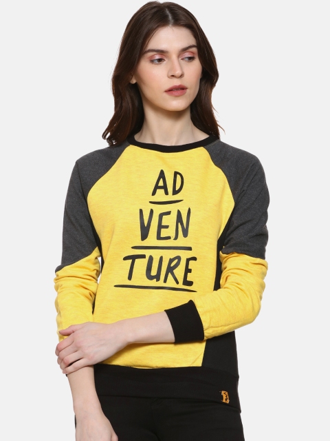 

Campus Sutra Women Yellow & Black Colourblocked Sweatshirt