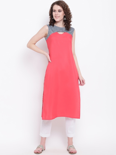 

Napra Women Pink & Grey Colourblocked Straight Kurta