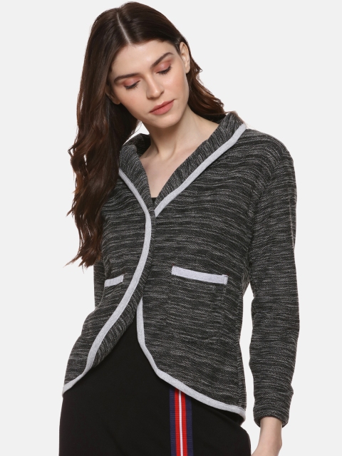 

Campus Sutra Women Black Self-Design Single-Breasted Blazer