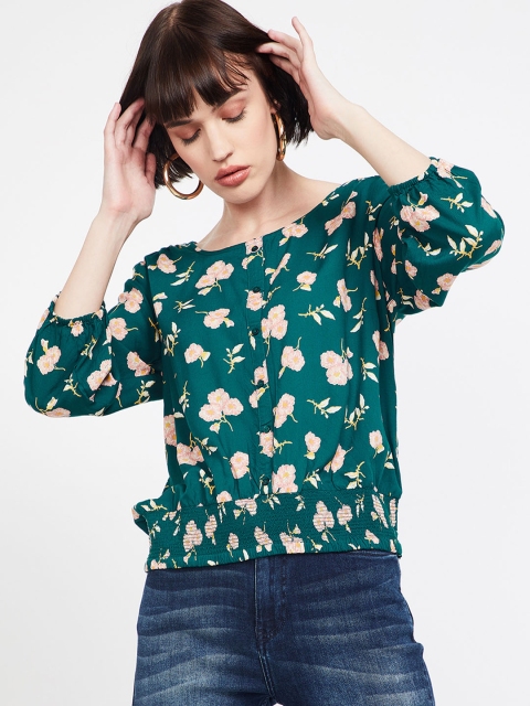 

Bossini Women Teal Printed Blouson Top